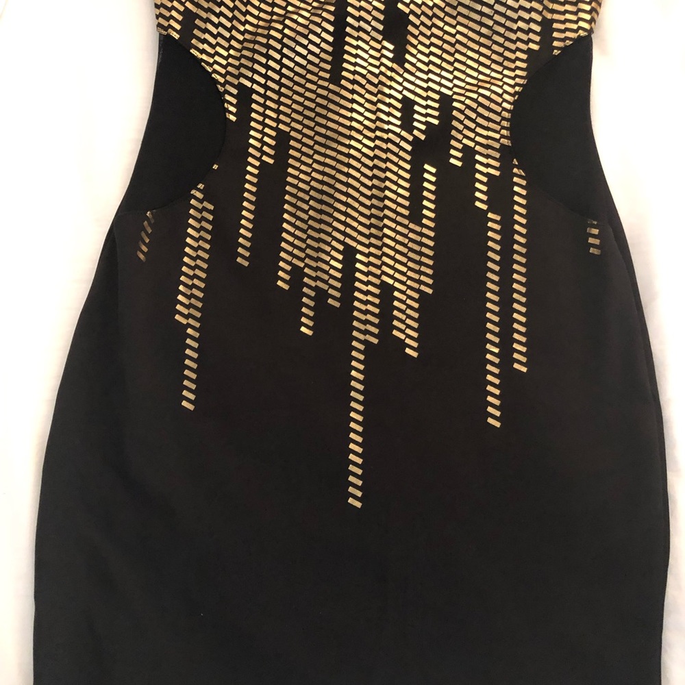 Mini Strapless Black/Gold Sequin Dress